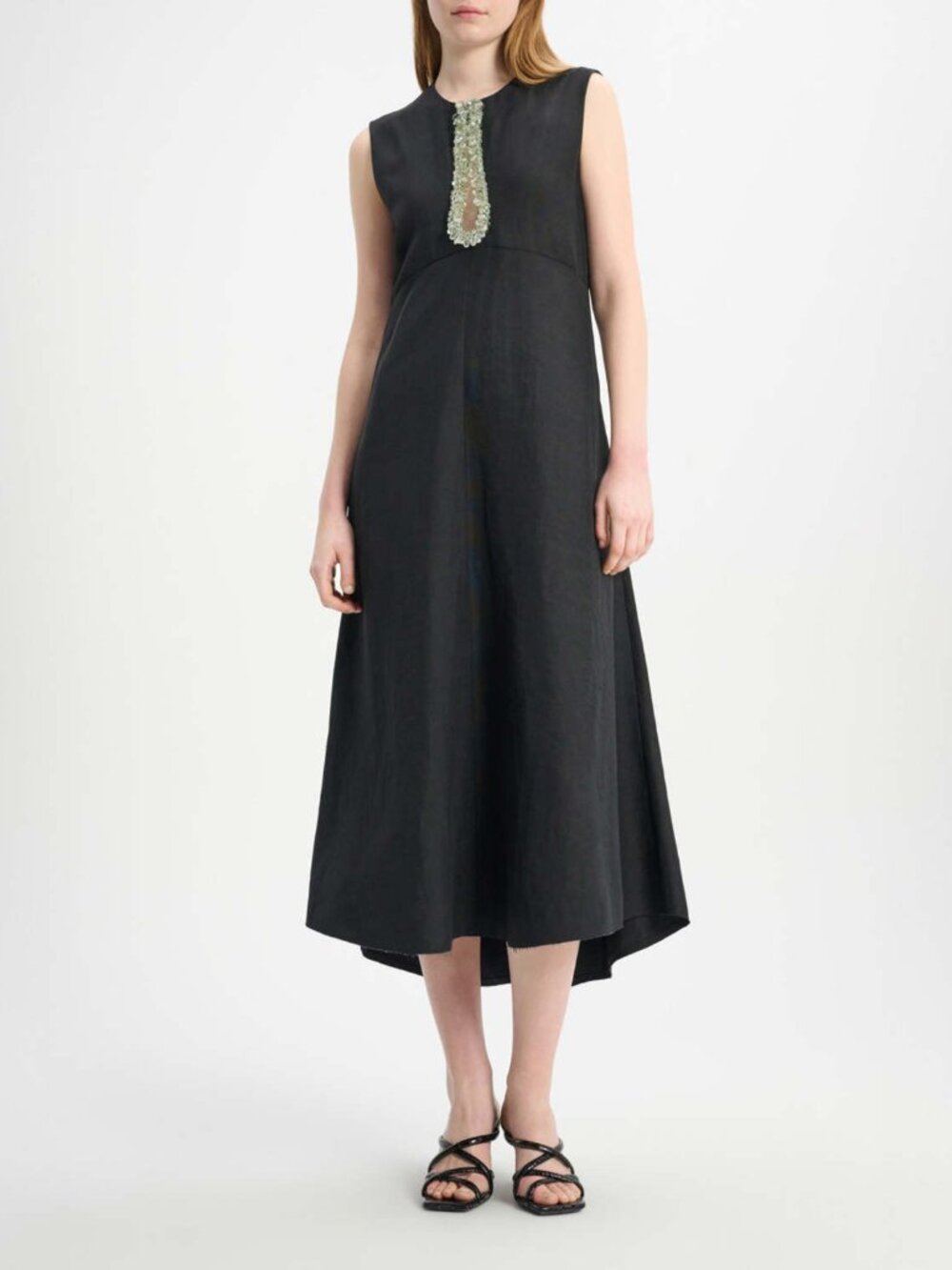Dorothee Schumacher Summer Cruise Black Embellished Linen-Blend Maxi Dress